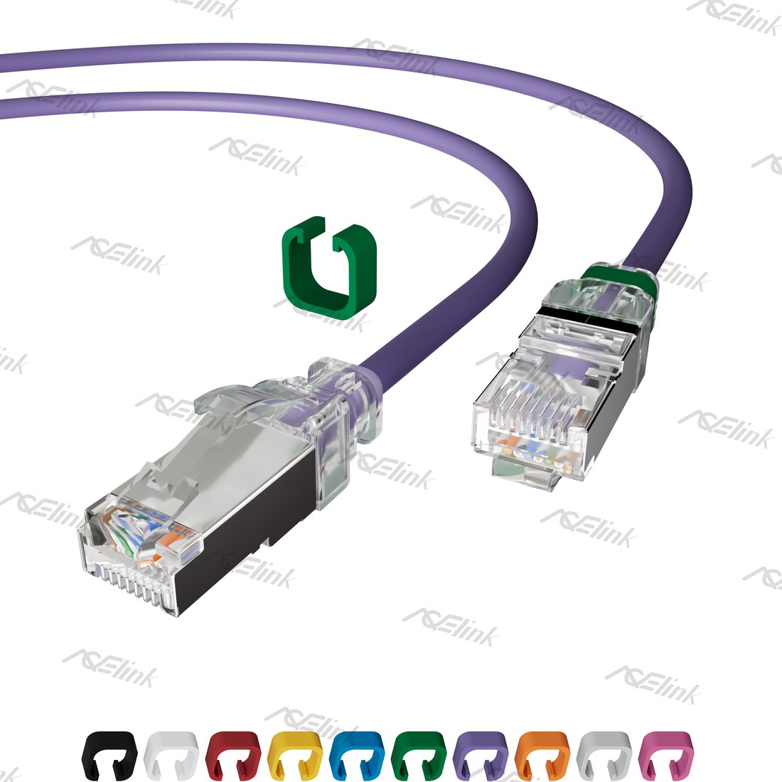 Easy-Trace Slim CAT.6A 30AWG U/FTP Patch Cable with DIY Colored Clip Clear Boot